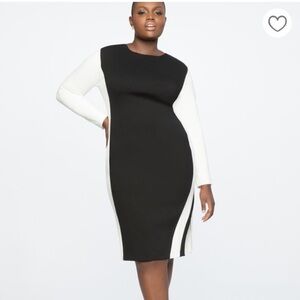 Eloquii Black & White Long Sleeve shift midi Dress with side slit back zip sz 20